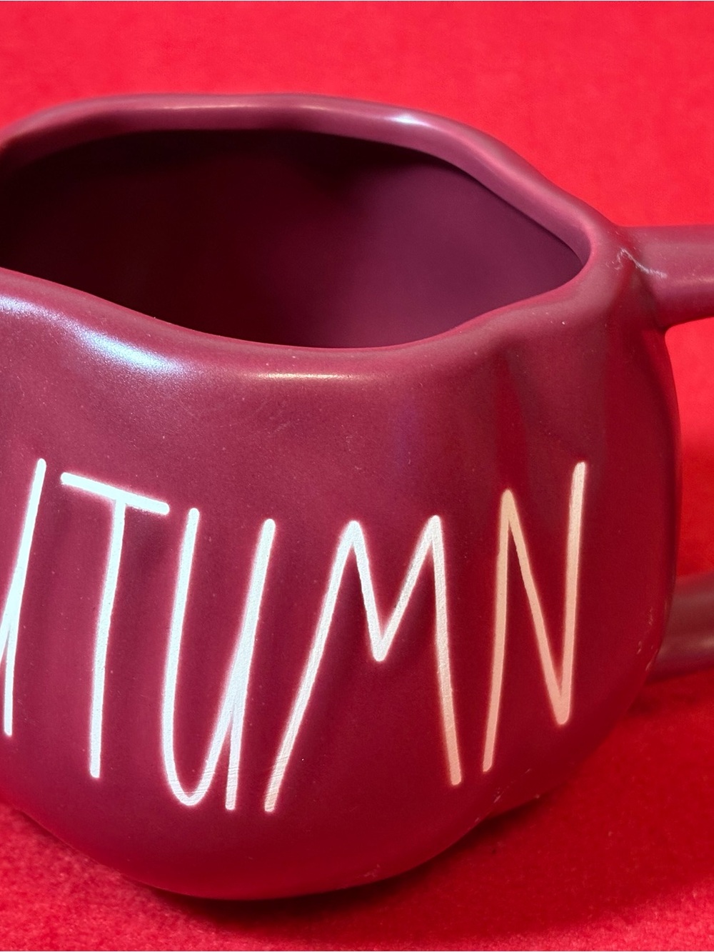 Rae Dunn AUTUMN Pumpkin Mug Burgundy Maroon Ceramic Magenta Fall Collectible